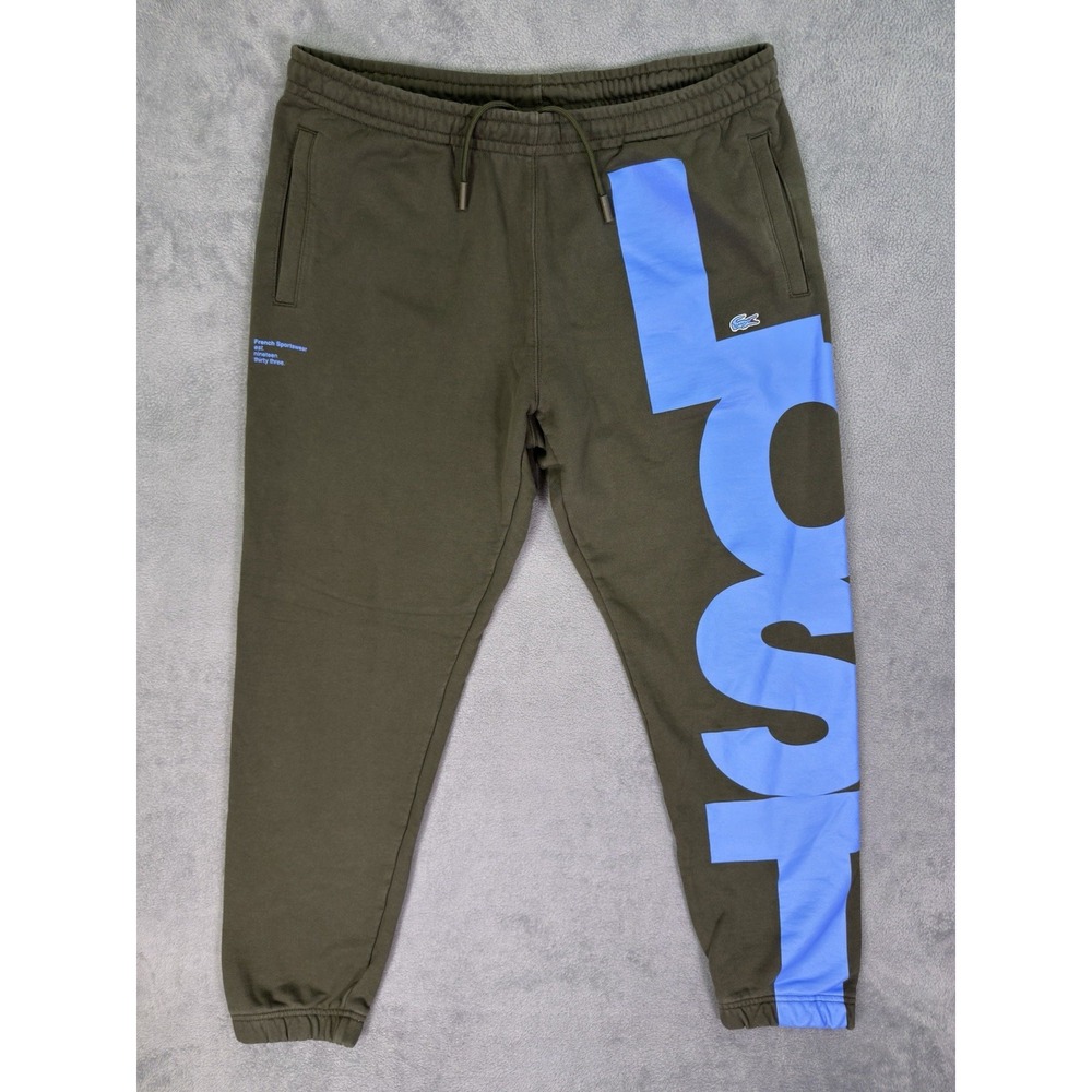 Lacoste Sweatpants Mens 2XL Green Blue Taper CONTRAST LETTERING Drawstring